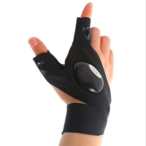 LED Flashlight Gloves Hand Free Finger Lights Gloves Runner Light - Picture 1 of 7